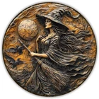 Round 2D Halloween Witch Vintage Sign Halloween Crow Tin Metal Signs for Home Ba