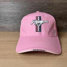Ford Mustang Hat Cap Strap Back Mens Pink Embroidered Pony Tri-Bar Automotive