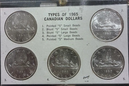 Canada 1965 Silver Dollars 5 Varieties V1-V-5 Proof Like Uncirculated  Set