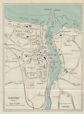 WHITBY Vintage Stadtplan. Yorkshire. WARD LOCK 1933 alte Vintage Kartenkarte