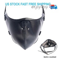 PU Leather Face Mask with Open Mouth Breathable Hard Gags Binding Roleplay
