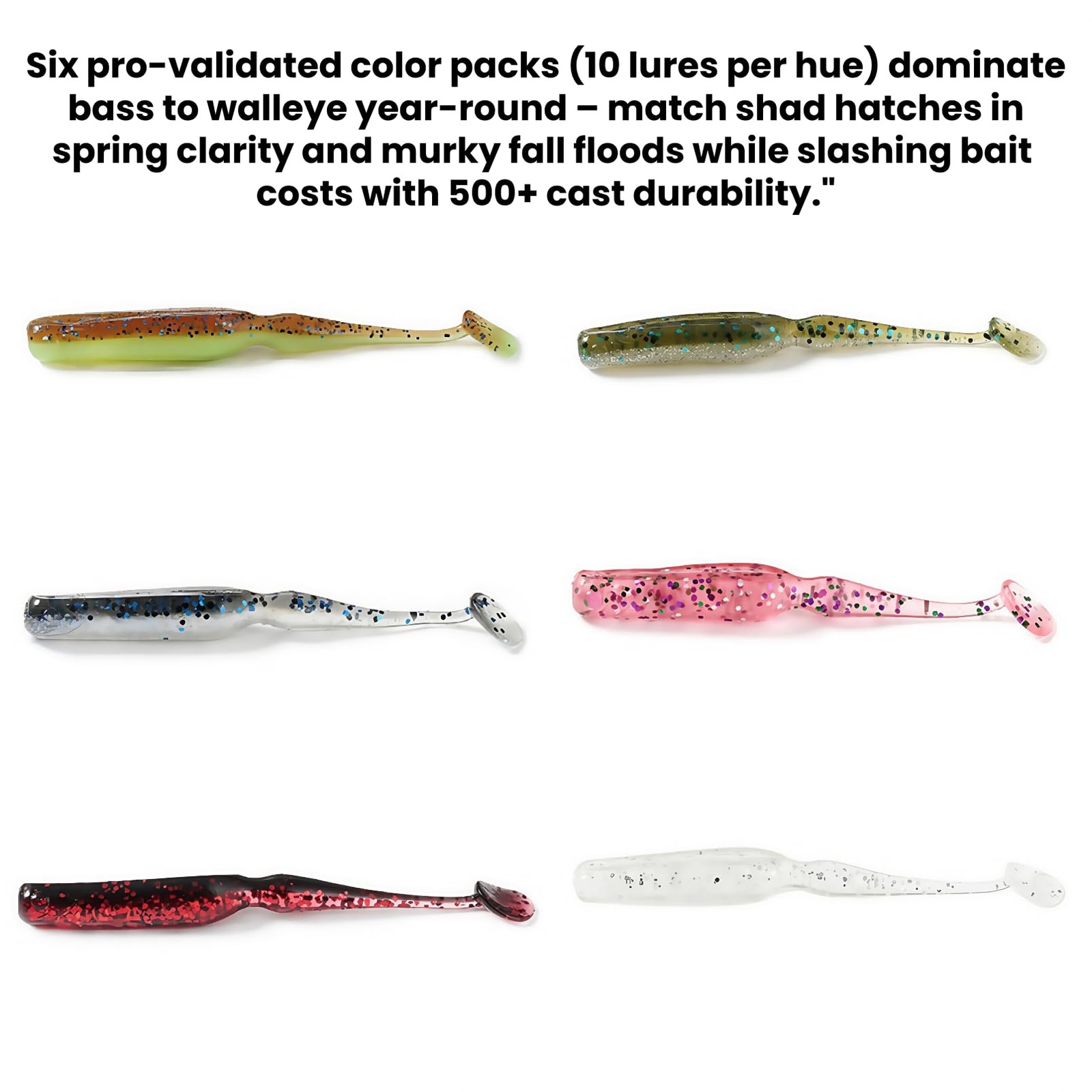 60 Pack 2.75" T-Tail Soft Plastic Swimbaits 6 Color 1/10oz Fishing Lures Bass - Image 3