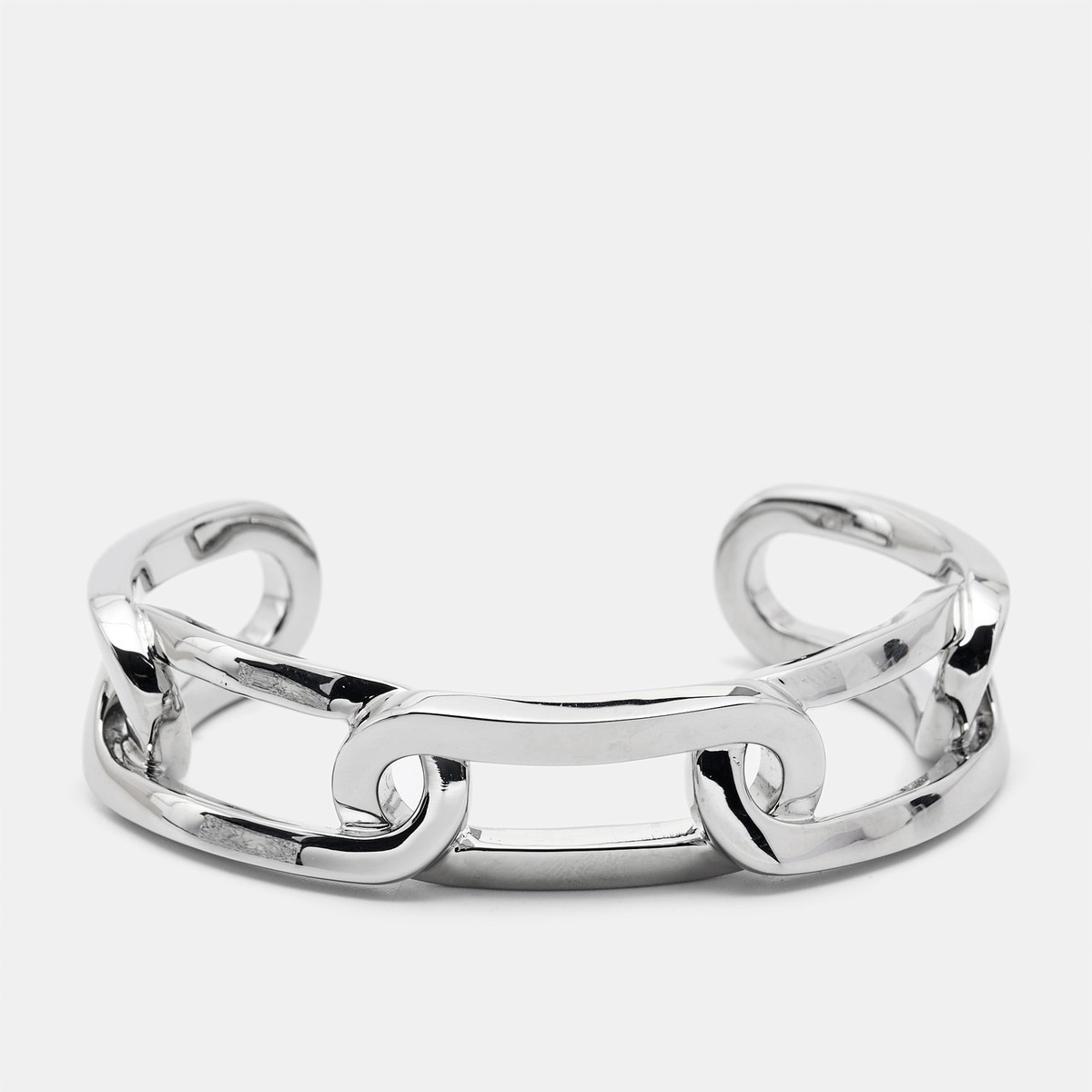 BURBERRY バーバリー silver シルバー製 チェーンブレスレット Burberry Chain Link Motif Silver Tone Open Cuff Bracelet M