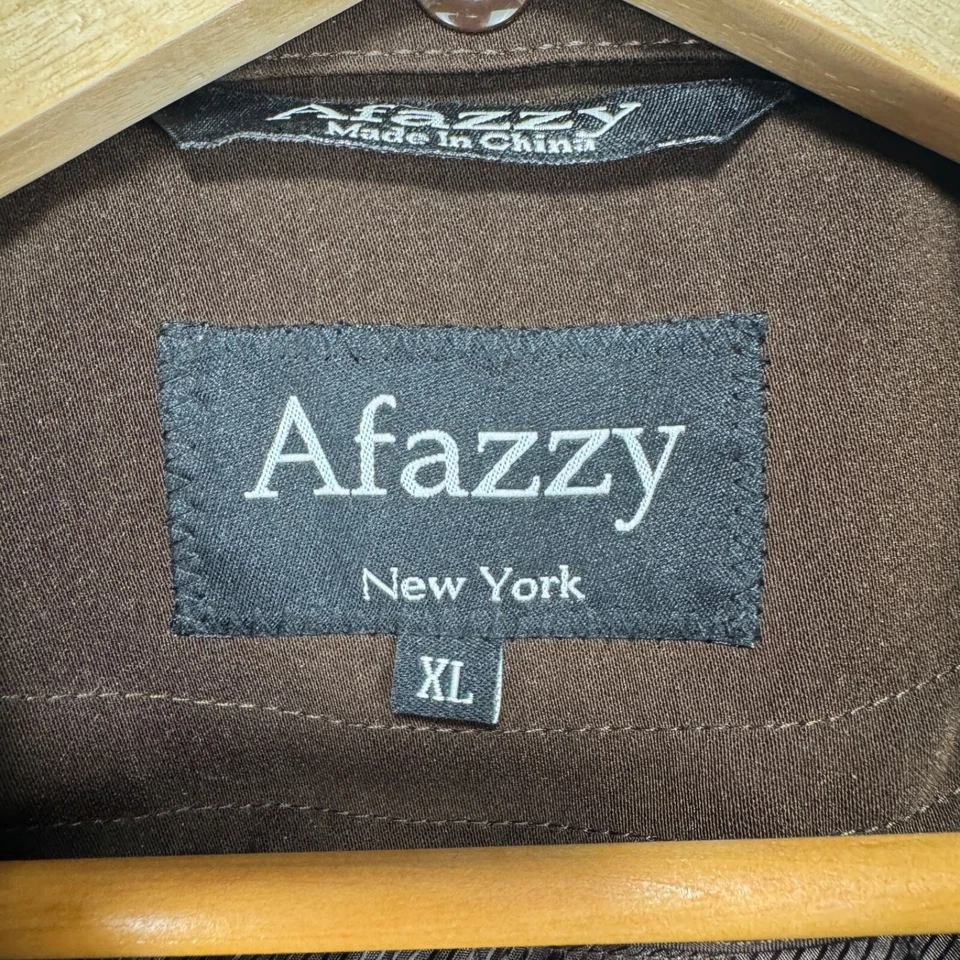 Abrigo Afazzy New York Top Hombre XL Marrón Tostado Cuello Cremallera Forro Largo Medio Abrigo Foto 4 de 4