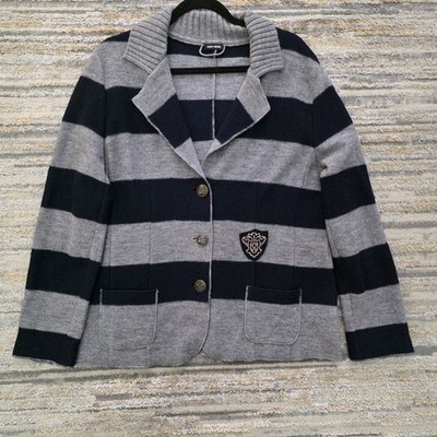Gerry Weber Wool SZ 2XLCardigan Blazer Striped Grey Navy College Style