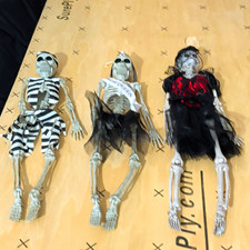 Halloween Skeleton Figurines Set of 3 with Fabric Clothing, Free Standing