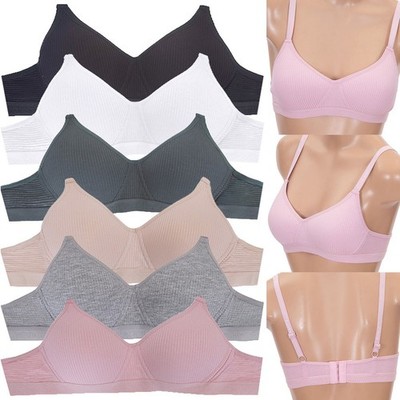 6pcs ScarvesMe Assorted Color Wireless Stripe Cotton Soft Padding A Cup Bra