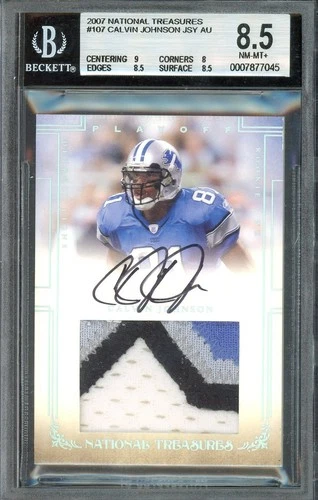 BGS 8.5 2007 Playoff National Treasures Calvin Johnson RPA RC Patch AUTO #/99