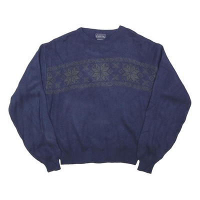 BASIC EDITIONS Herren Blau Gemustert Strickpullover Rundhals Basic Knit M Acryl