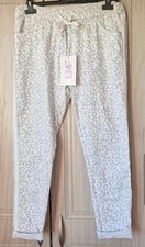 New White & Grey Animal Print Magic Trousers. Free Size Best Fits 14 To 18.