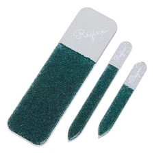 Regine Laser Etched Glass 3 Piece Mani-Pedi Set with Case -Emerald Green Shimmer