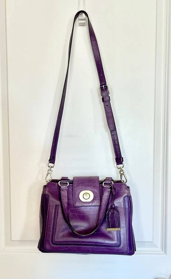 Cole Haan Lafayette Purple Crocodile Leather Satchel Cross Body Handbag - Image 2 of 4
