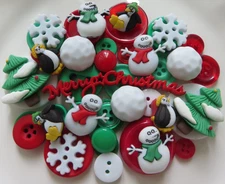 Lot of 50 Buttons - (Novelty, Shank, 2 and 4-Hole)  CHRISTMAS HOLIDAY MIX #91