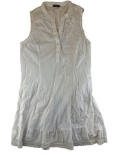 Body Needs White Embroidered Boho Tunic Top Size 44 Sleeveless Lace Trim Cottage