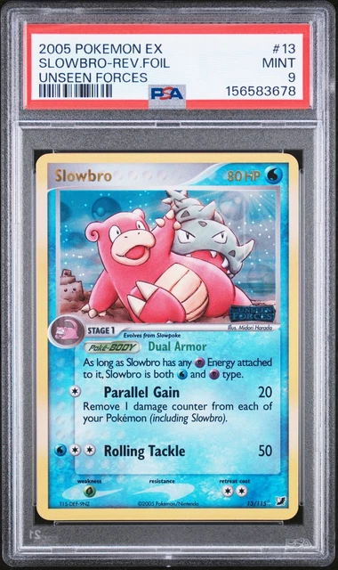2005 POKEMON EX UNSEEN FORCES #13 SLOWBRO-REVERSE FOIL PSA 9