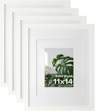 Solid Wood 11x14 Picture Frames 4-Pack, Plexiglass, White with Texture