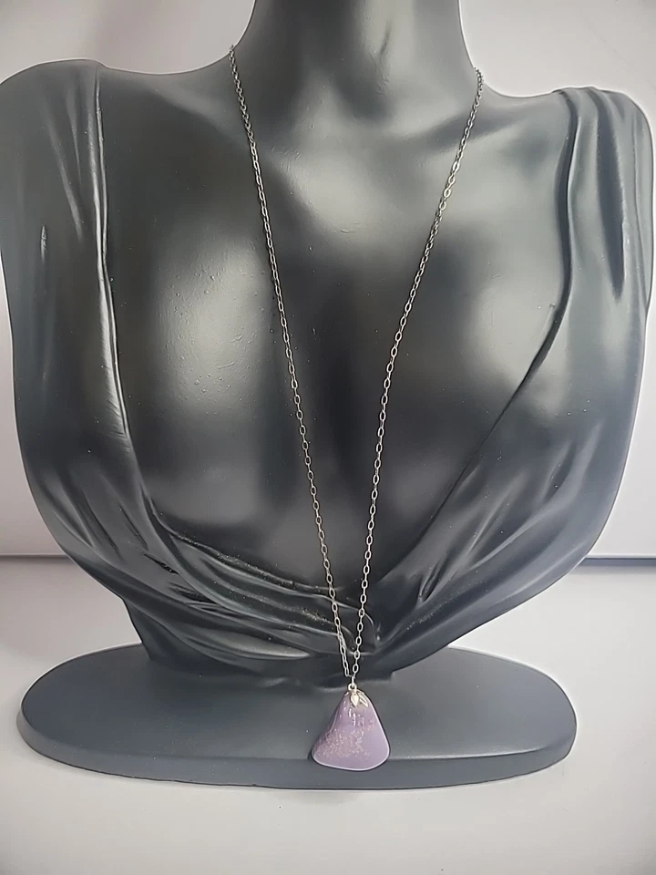 Disfraz de joyería pulida ágata piedra triángulo púrpura cadena tono dorado vintage Foto 3 de 4