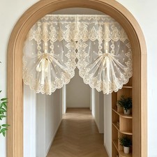 2PC Luxury Metallic Beige Flower Embroidery Lace Pull Up Balloon Curtain with...