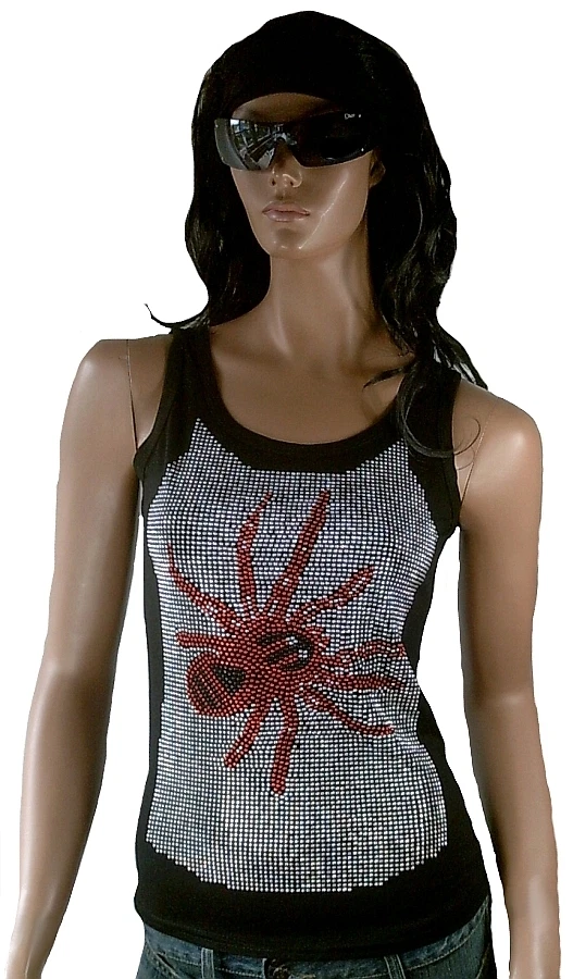 Silver Red Rhinestone Spider Gothic Emo Fashion Tank Top Shirt S 36