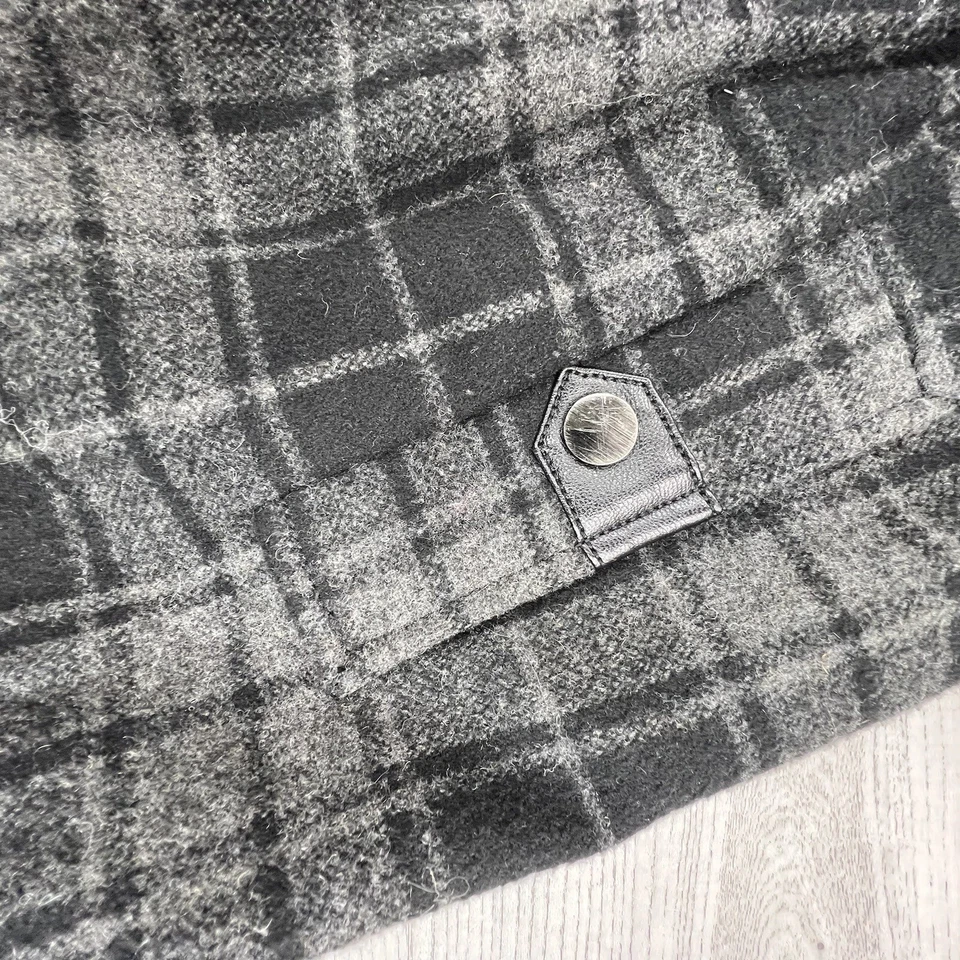 Abrigo rosa celebridad para mujer moda guisante forrado a cuadros bolsillos a presión gris talla L Foto 4 de 4