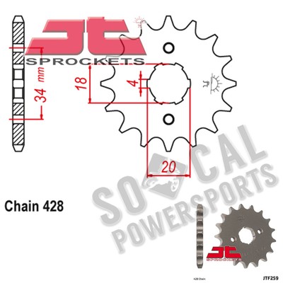 1990-1992 JT Sprockets Countershaft Sprocket 428 Pitch 16 Tooth Honda EZ90 Cub
