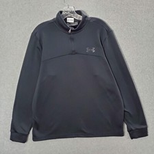Under Armour Men Sweatshirt Large Black Logo ColdGear 1/4 Zip Mock Neck Loose