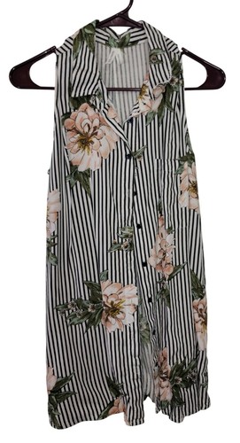 Sleeveless Floral & Stripe Button Down Blouse Collared Tunic XL By Live 4 Truth - Picture 12 of 12