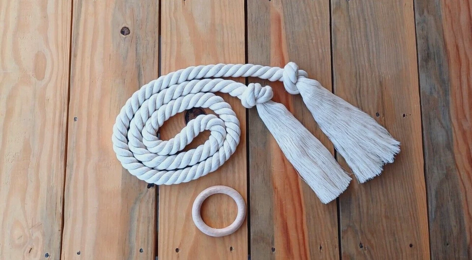 Macrame Dress Tassel Rope Belt - Bracelet, Cream Thick Braided Summer Waist Belt - Image 4 of 4