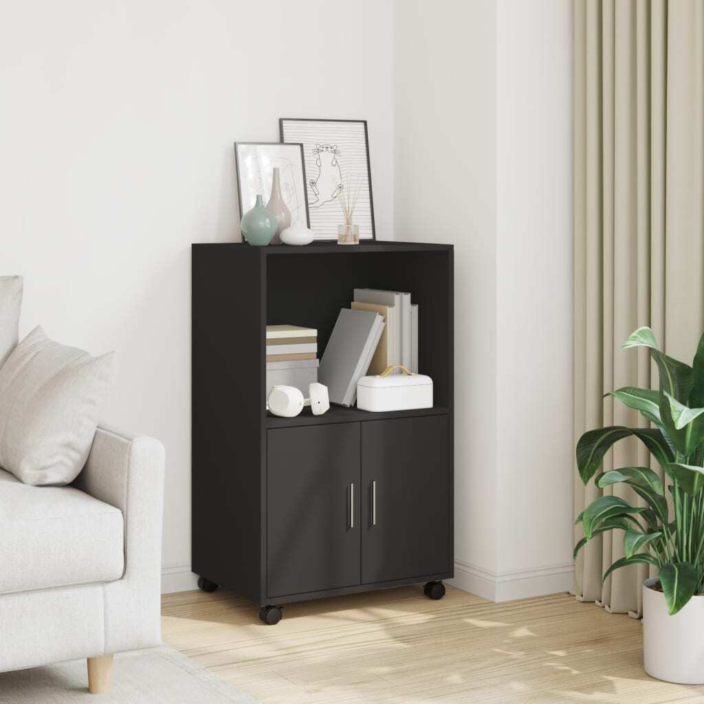 vidaXL Rolling聽Cabinet Black 55x40x91 cm Engineered Wood