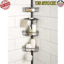 4 Tier Steel Tension Pole Shower Caddy W/ 3 Baskets & Soap Tray Shelf Bronze
