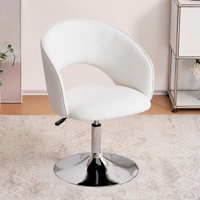 Ivory White Swivel Vanity Chair with Arms, Adjustable Height Makeup Chair