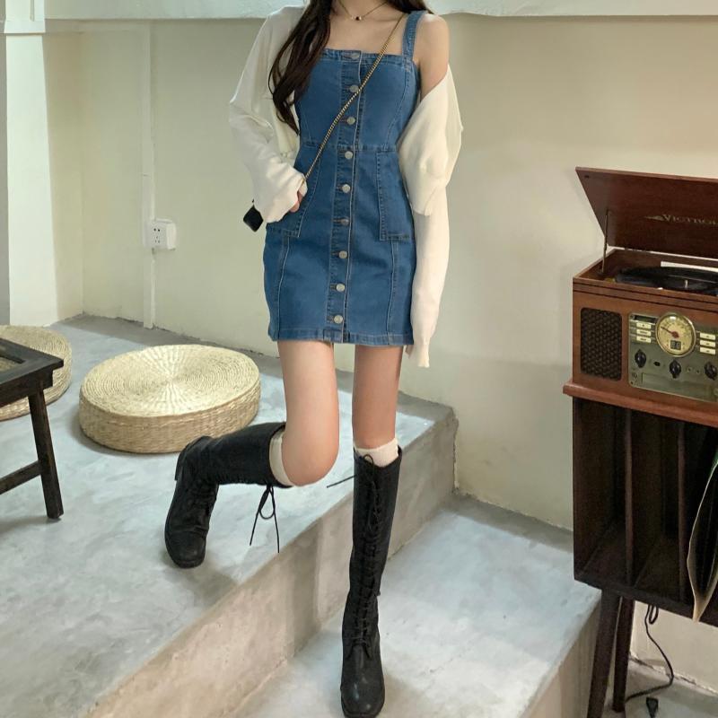 2023 Summer Denim Strap Skirt Women's Vintage Strap Skirt Slim Fit