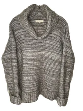 Olive and Oak Eyelash Cowlneck Chunky Sweater Size X Large Gray Rolled Cuff EUC