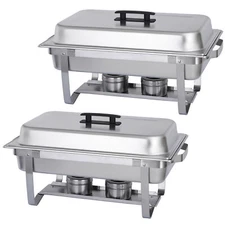 2 Pack 8 QT Stainless Steel Chafer Chafing Dishes Sets Catering Food Warmer