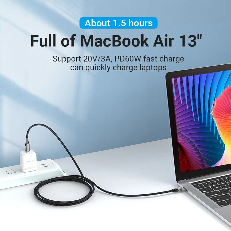 USB C to USB C Cable Fast Charger PD 60W Dual Type C Charging Data Sync Cord - Image 3 of 4