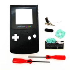 Deep Black Housing Shell Case White Buttons for Game Boy Color GBC Console