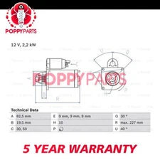 Fits Jeep Cherokee 2003-2007 2.5 CRD 2.8 + Other Models Starter Motor Poppy