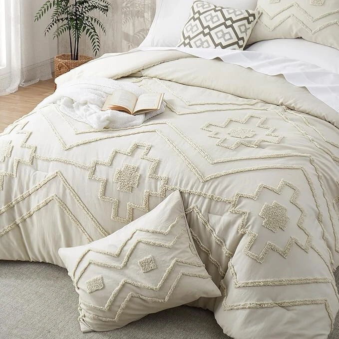 All-Season Beige Cotton Duvet Cover, Soft & Durable 3 Pcs Comforter Bedding sets - Image 2 of 4