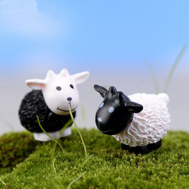 Pack of 10pcs Miniature Curly Small Sheep Bonsai Figurine Garden Ornament