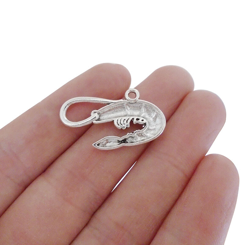 20Pcs Antique Silver Prawn Shrimp Charms Pendants For Necklace Jewelry