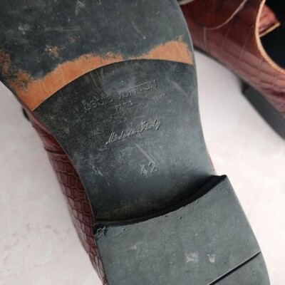 LOUIS VUITTON x VINTAGE croc embossed lace up oxford loafers  display picture 3