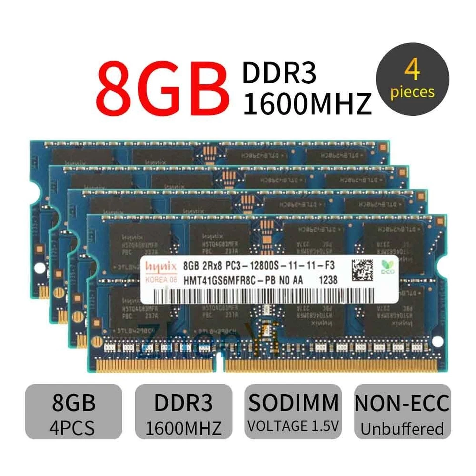 Hynix 32GB 16GB 8GB 4G DDR3 1333MHz 1600MHz PC3 204Pin Laptop Memoria RAM LOT SP - Imagen 4 de 4