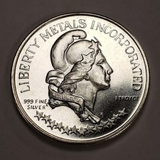 1974 1 oz Silver Round Liberty Metals Inc Provo Utah - Reeded - F8491 - STOCK 85.05 per troy oz