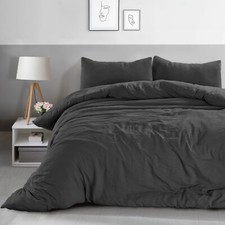 Washed Linen Look Duvet Cover Pillowcase Bedding Set Soft Smooth Plain Dyed