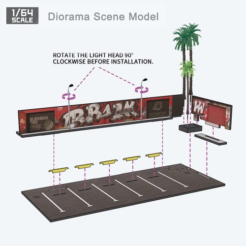 1/64 Diorama Open Air Car Parking Lot Model LED Lighting Car Garage Scene Model - Picture 12 of 16