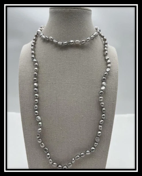 🐚 “Lustrous Intentions” HONORA 34” 银灰色戒指珍珠项链 | — 第 2/4 张图片