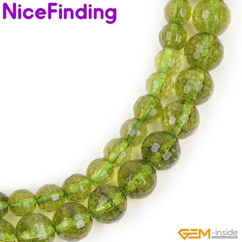 Cuentas sueltas redondas de piedra facetada de peridoto verde fabricación artesanal de joyería 15" al por mayor - Imagen 9 de 24
