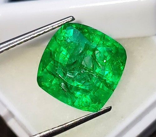 8.50+ Ct Cushion Shape Loose Gemstone Enhanced Natural Emerald Certified - Picture 3 of 6