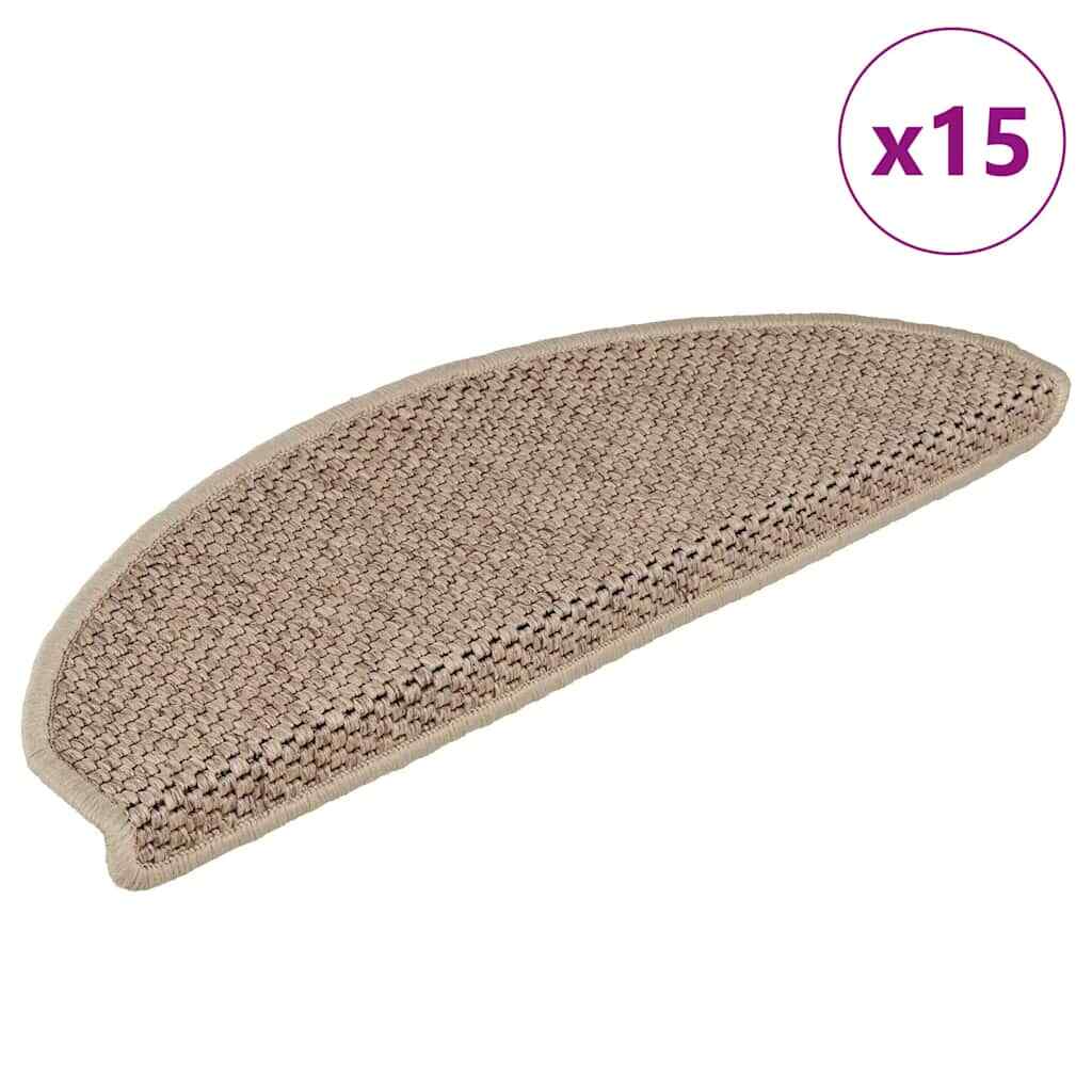 vidaXL Stair Mats Self-adhesive Sisal-Look 15 pcs 65x21x4 cm Sand