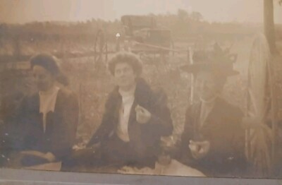 Early 1900s 6x5.5  Cabinet Card Ladies Having A Picnic Fancy Hat Candid Buggy